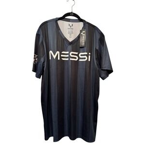 Messi Collection Soccer Jersey Men's XL Black Navy‎ Striped V-Neck Number 10 NWT